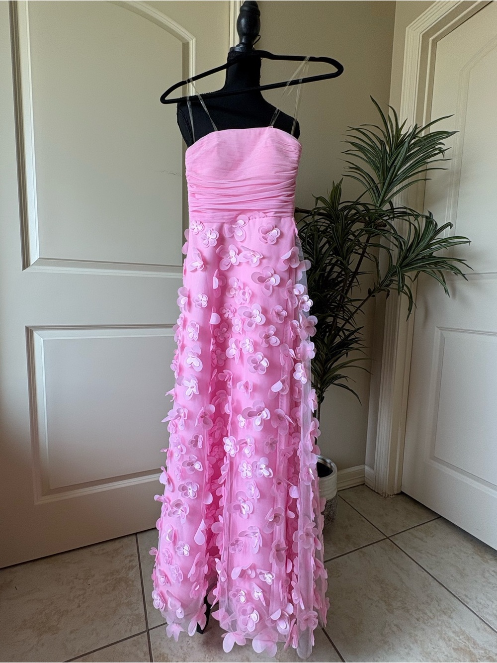 Deer Moon Pink Floral Appliqué Prom Formal Dress Size 1 Petite